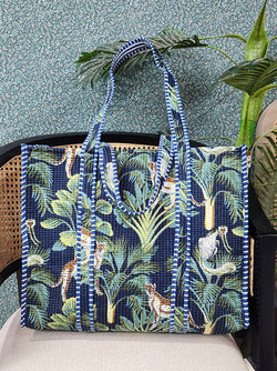 Quilted Jungle Print Handmade Tote Bags