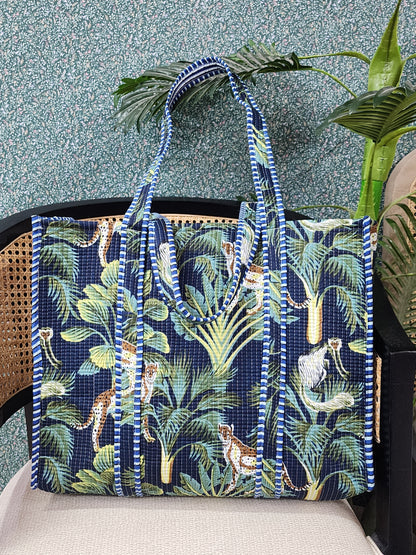 Quilted Jungle Print Handmade Tote Bags