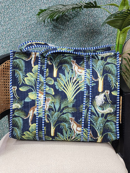 Quilted Jungle Print Handmade Tote Bags