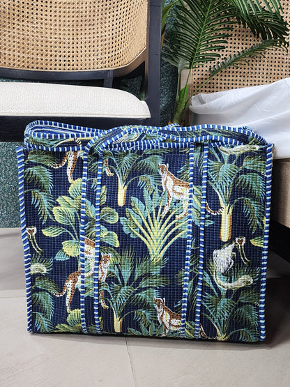 Quilted Jungle Print Handmade Tote Bags