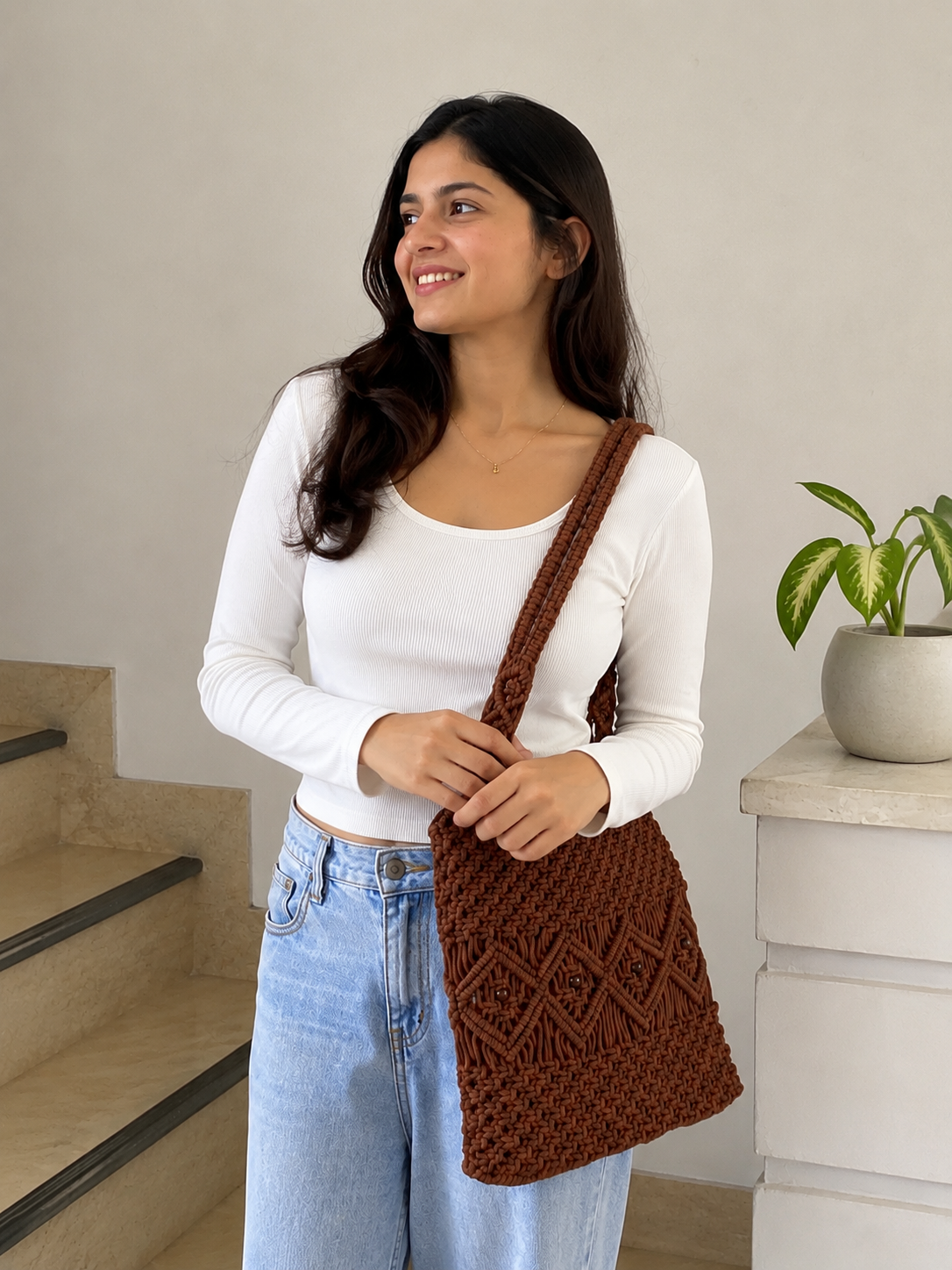 Image of Premium Macrame Shoulder Bag Handmade Crochet Tote Bag for Women