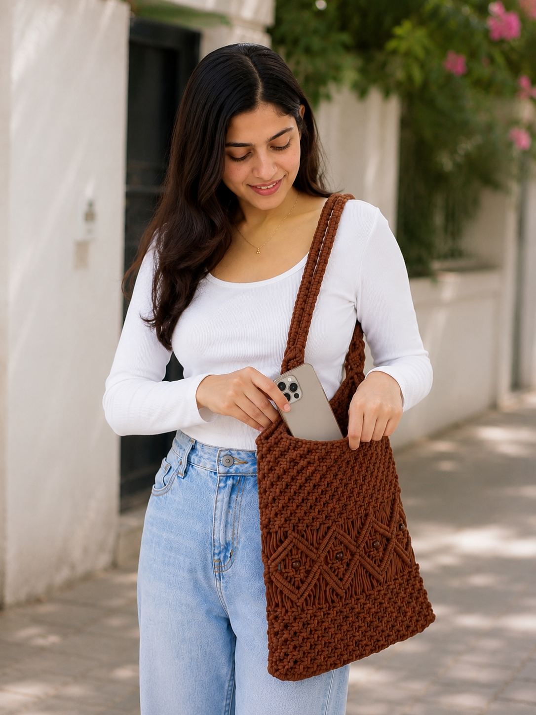 Premium Macrame Shoulder Bag Handmade Crochet Tote Bag for Women