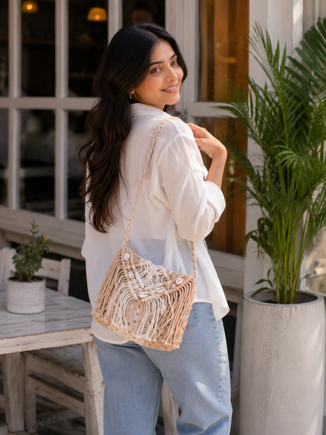 Luxury Handmade Macrame Fringe Shoulder Bag Cotton Boho Handbag