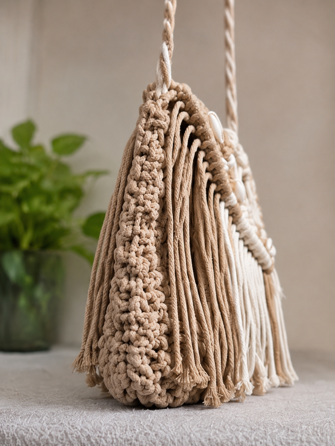 Image of Luxury Handmade Macrame Fringe Shoulder Bag Cotton Boho Handbag