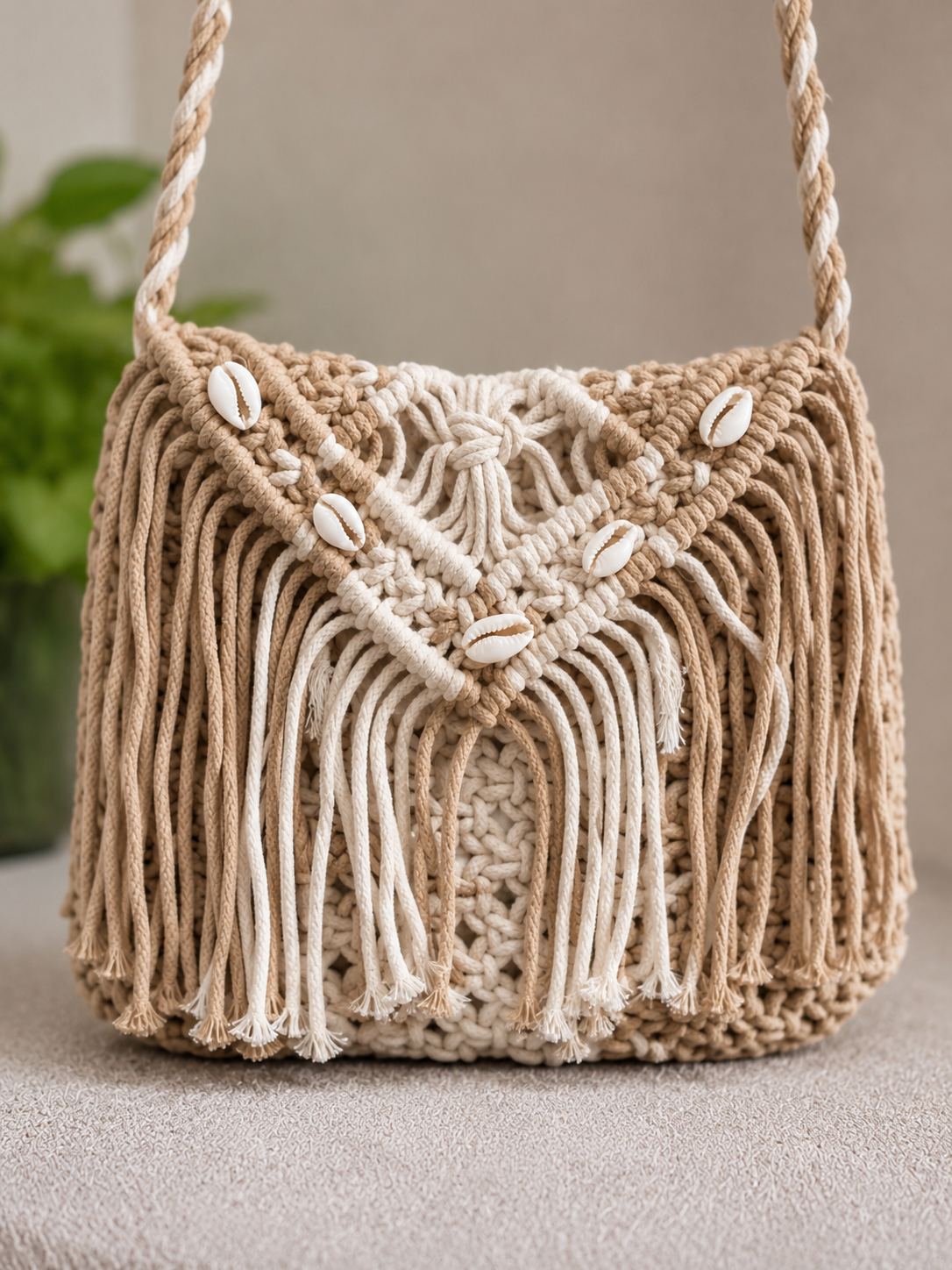 Luxury Handmade Macrame Fringe Shoulder Bag Cotton Boho Handbag