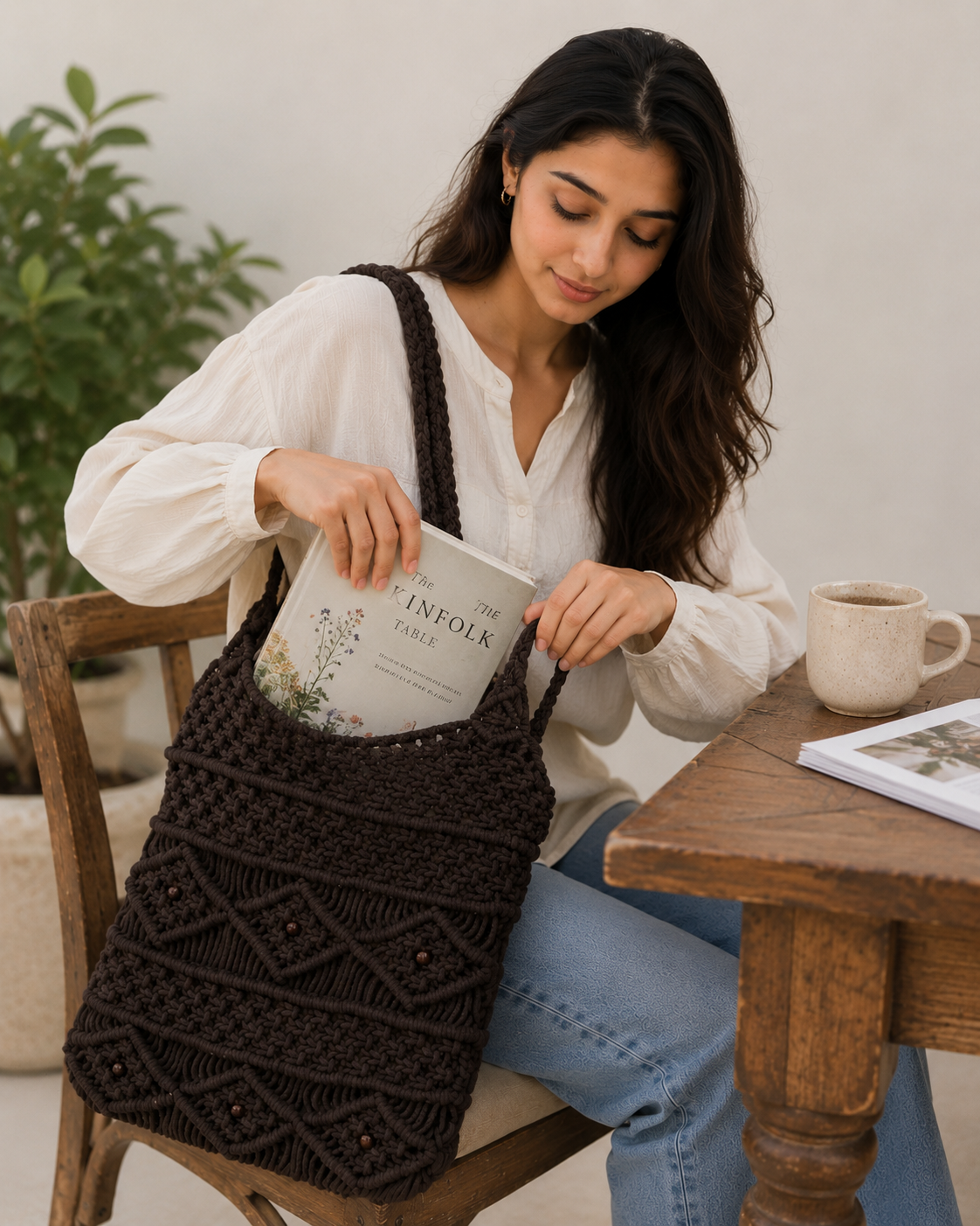 Black Handmade Crochet Shoulder Bag for Women