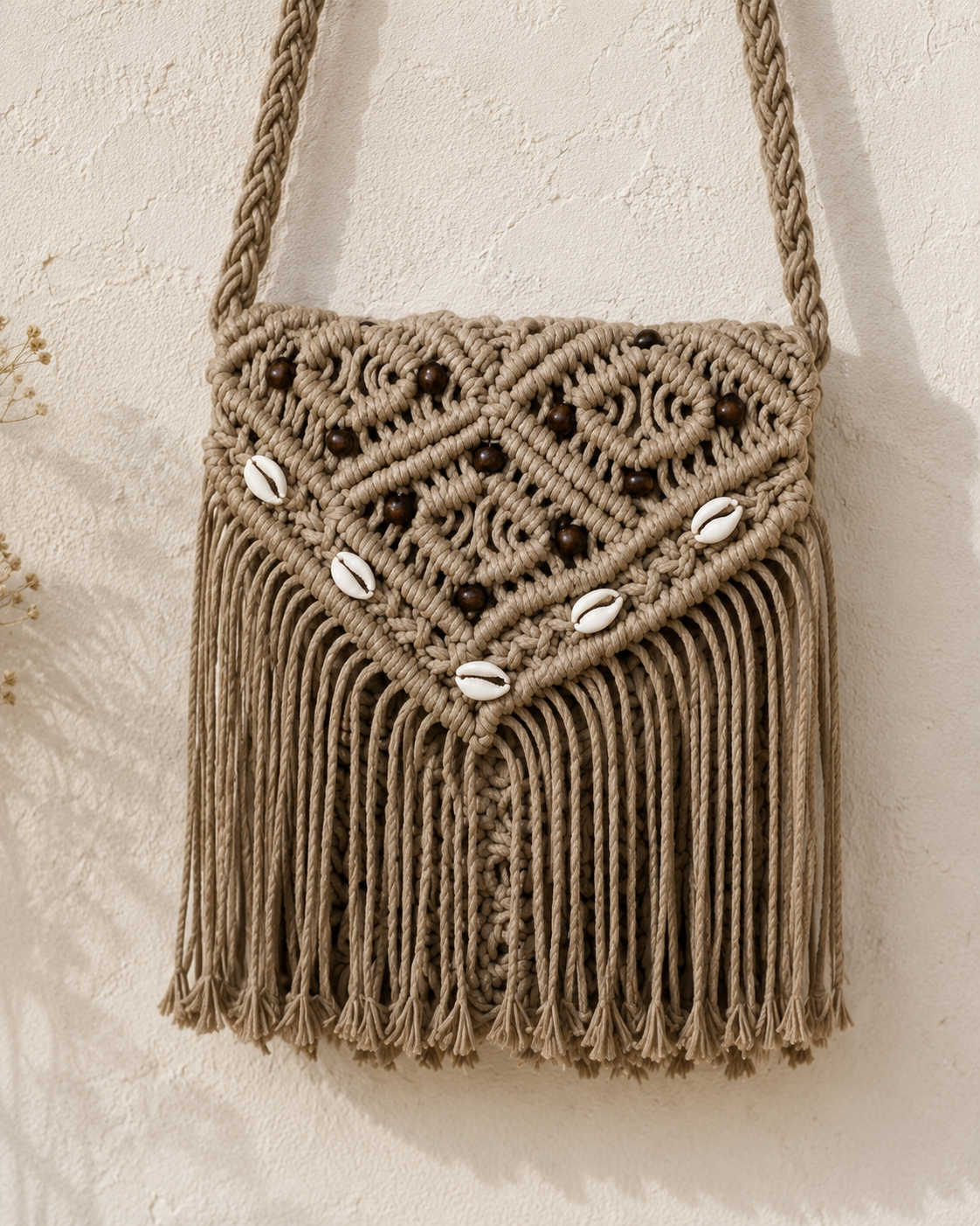 Cotton Macrame Tote Bag Handmade Crochet Boho Shoulder Bag