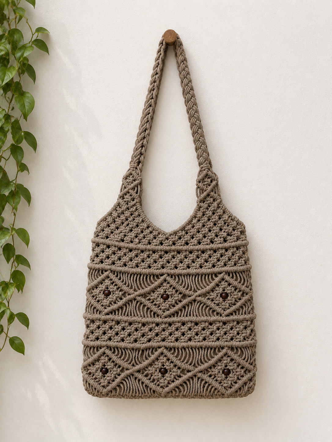 Women Crochet collage bag Handmade Cotton Macrame Tote Bag