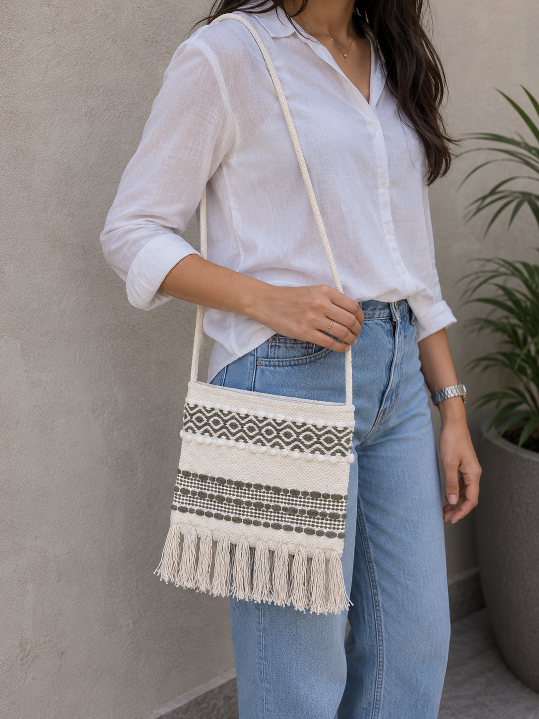 Image of Handmade Boho Cotton Sling Bag for Women