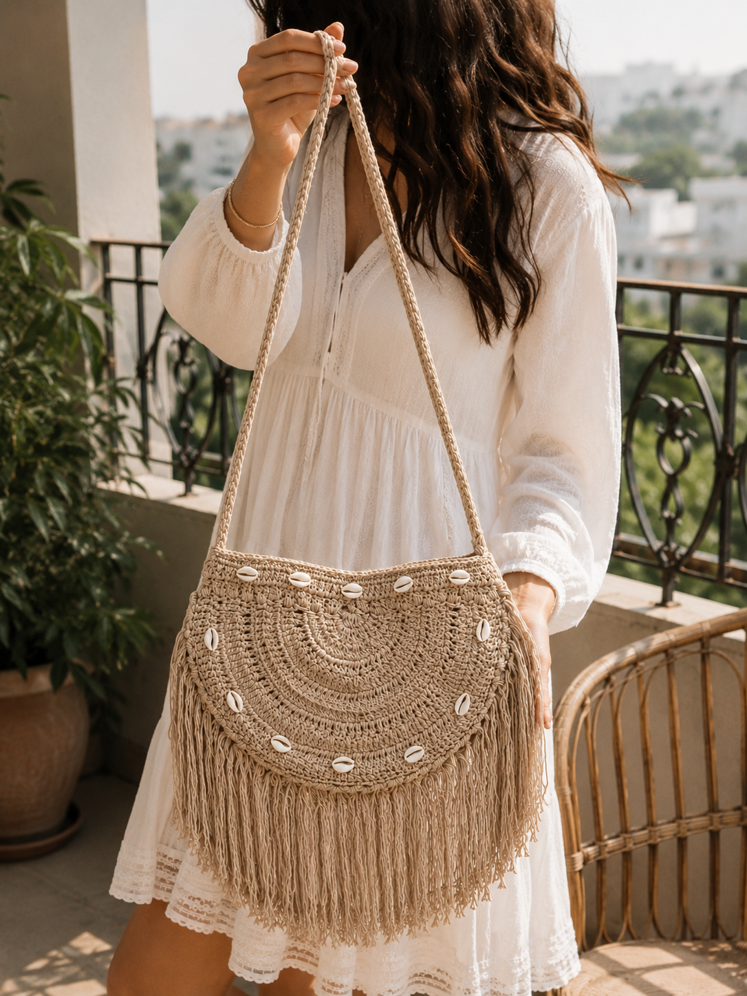 Handmade Crochet beach Bag Boho Cotton Sling Bag for Daily Use