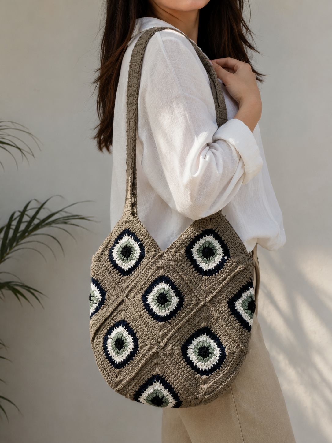 Bohemian Handmade Cotton Macrame Tote Crochet Handbag