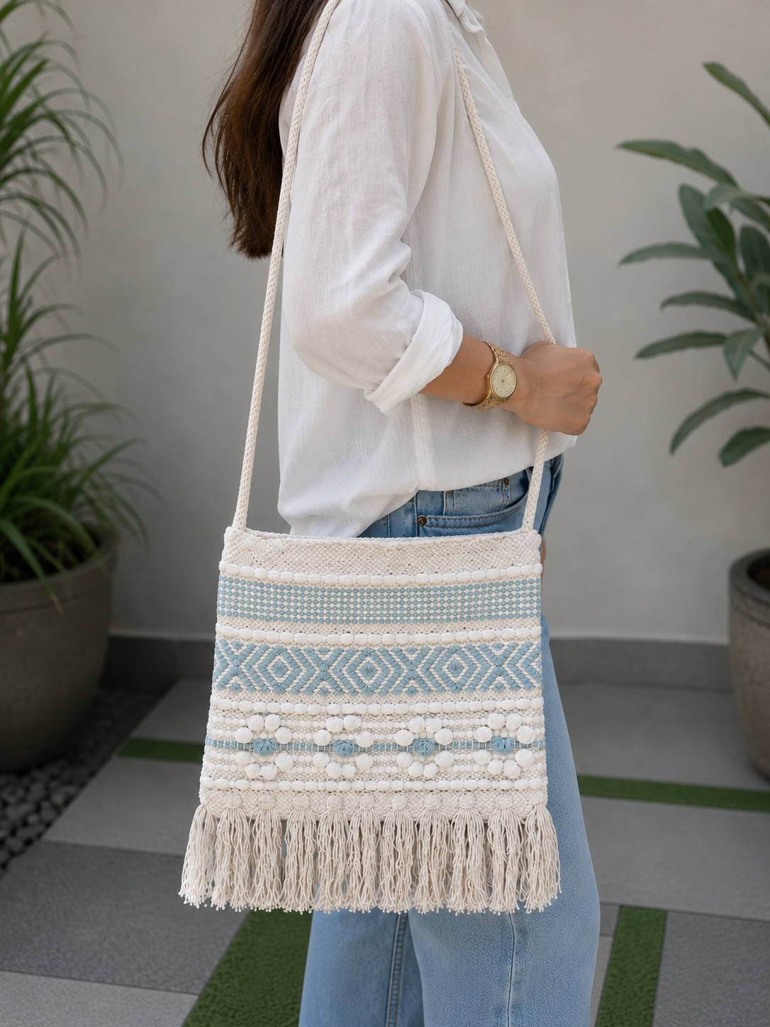 Macrame Sling Bag for Women Boho Shoulder Crossbody Handbag