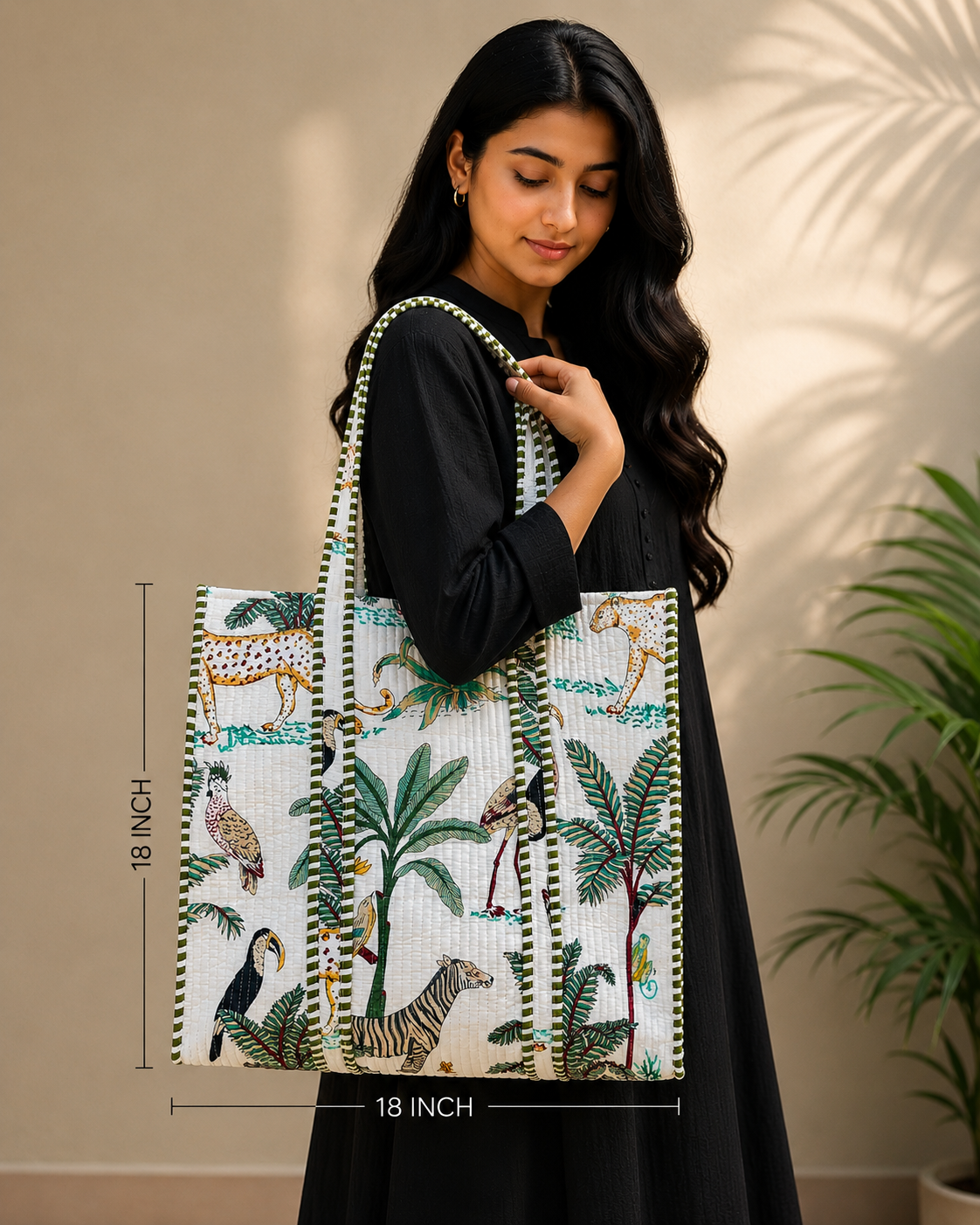 Jungle Print Quilted Tote Bag For Women Daily Use