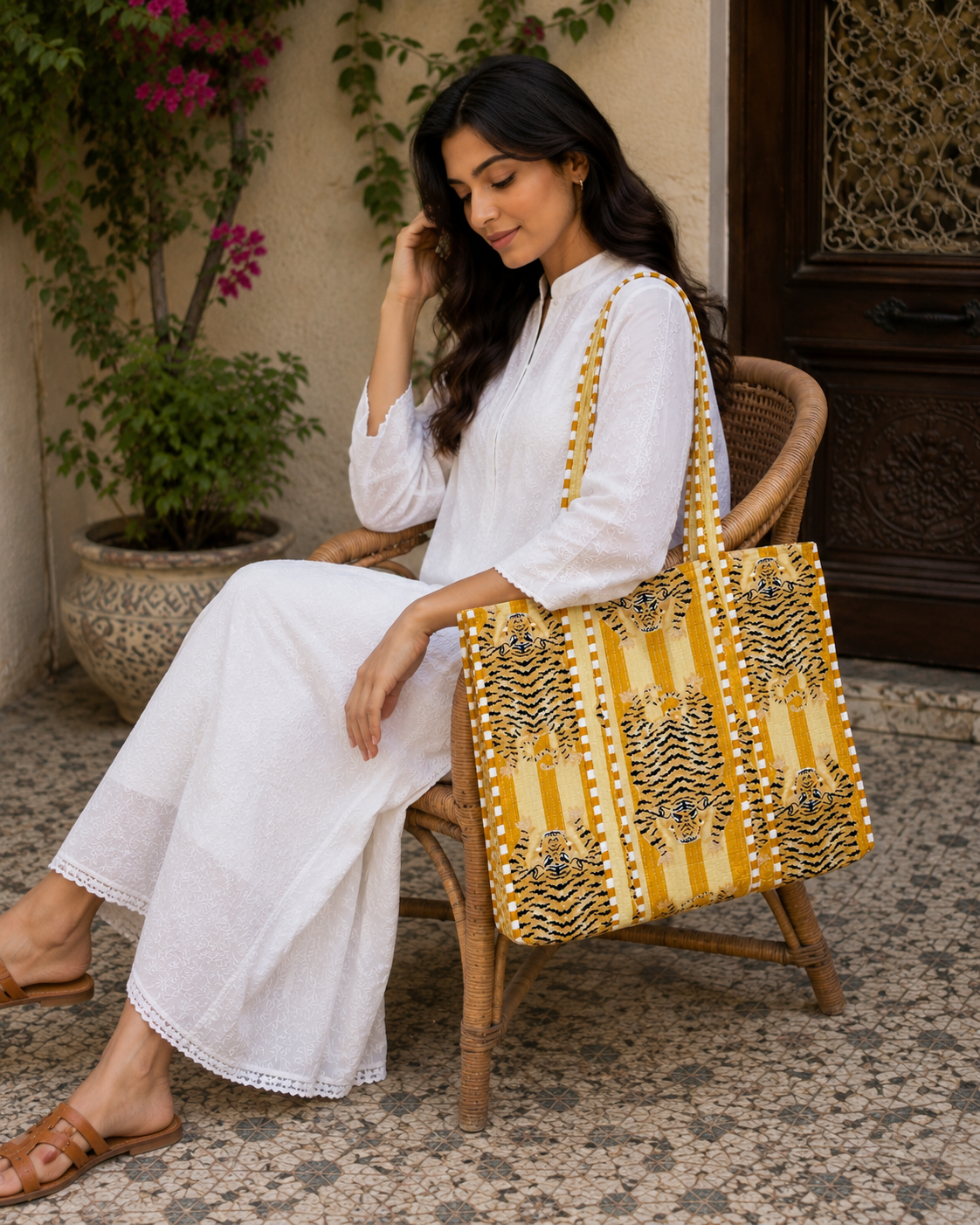 Yellow Cotton Quilted Bag Handmade Tote Bag, Everyday Market Grocery Bag For Women