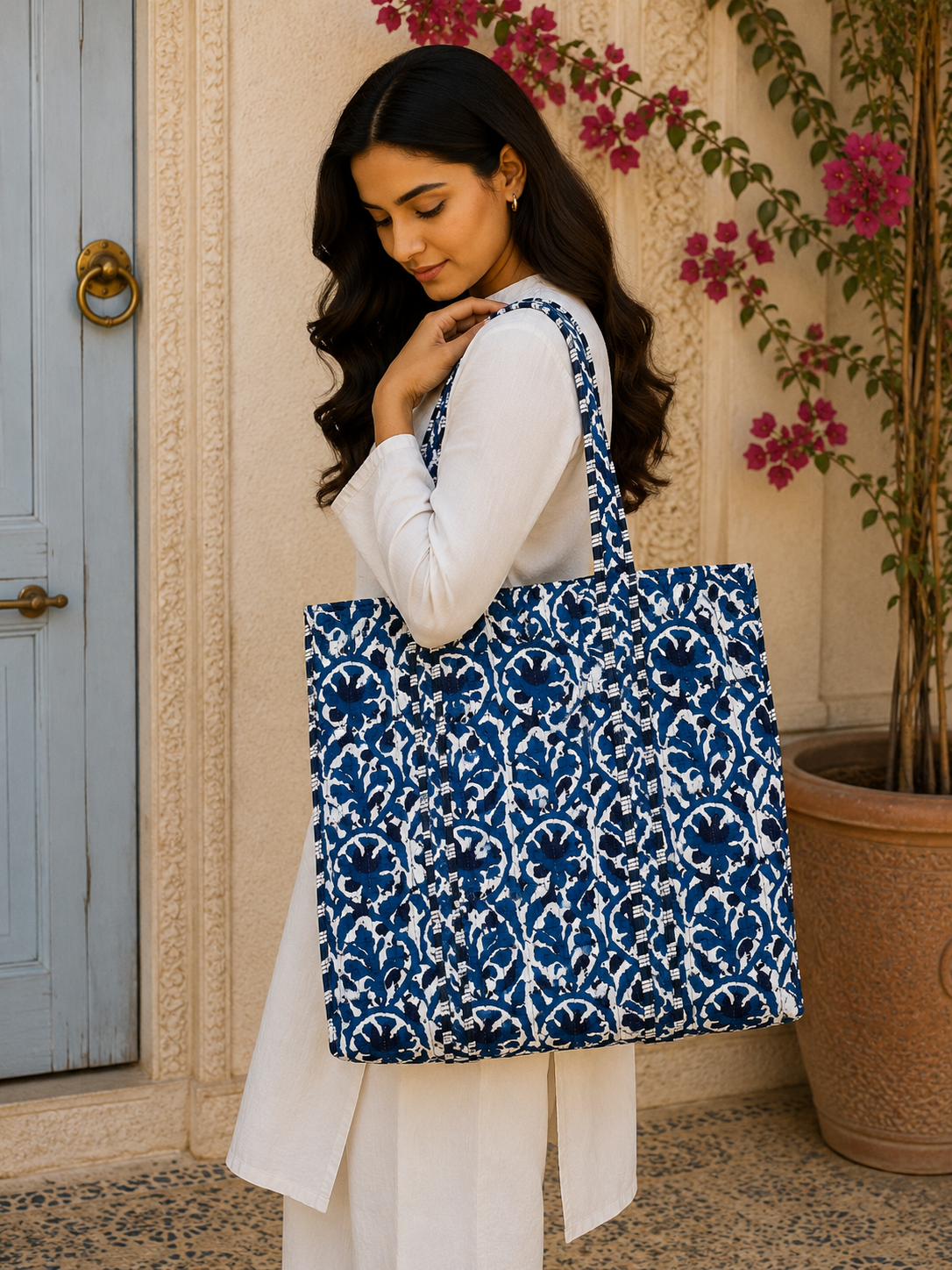 Women Tote Bag Handmade Quilted Shoulder Bag For Travel & Work