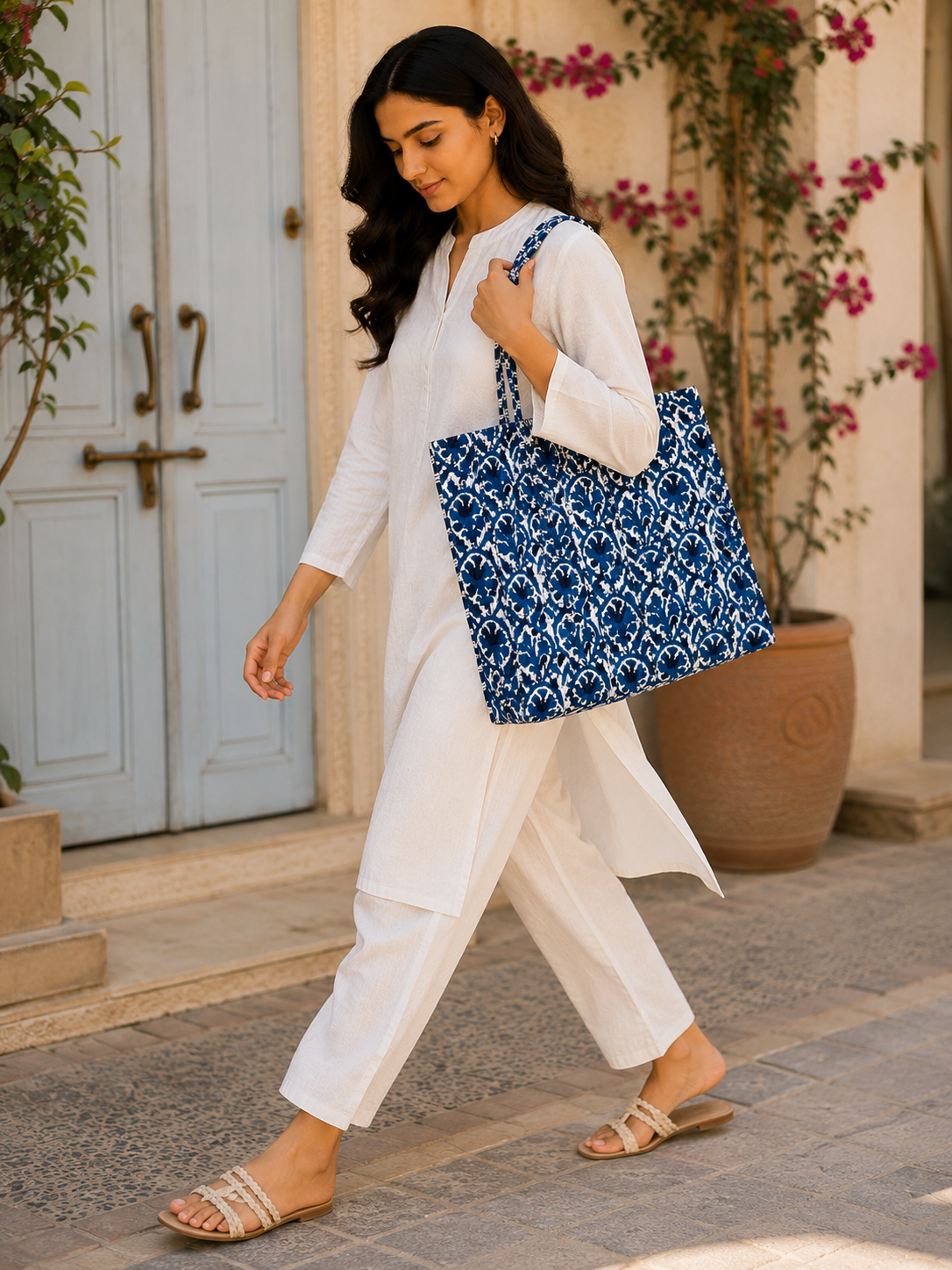 Image of Women Tote Bag Handmade Quilted Shoulder Bag For Travel & Work