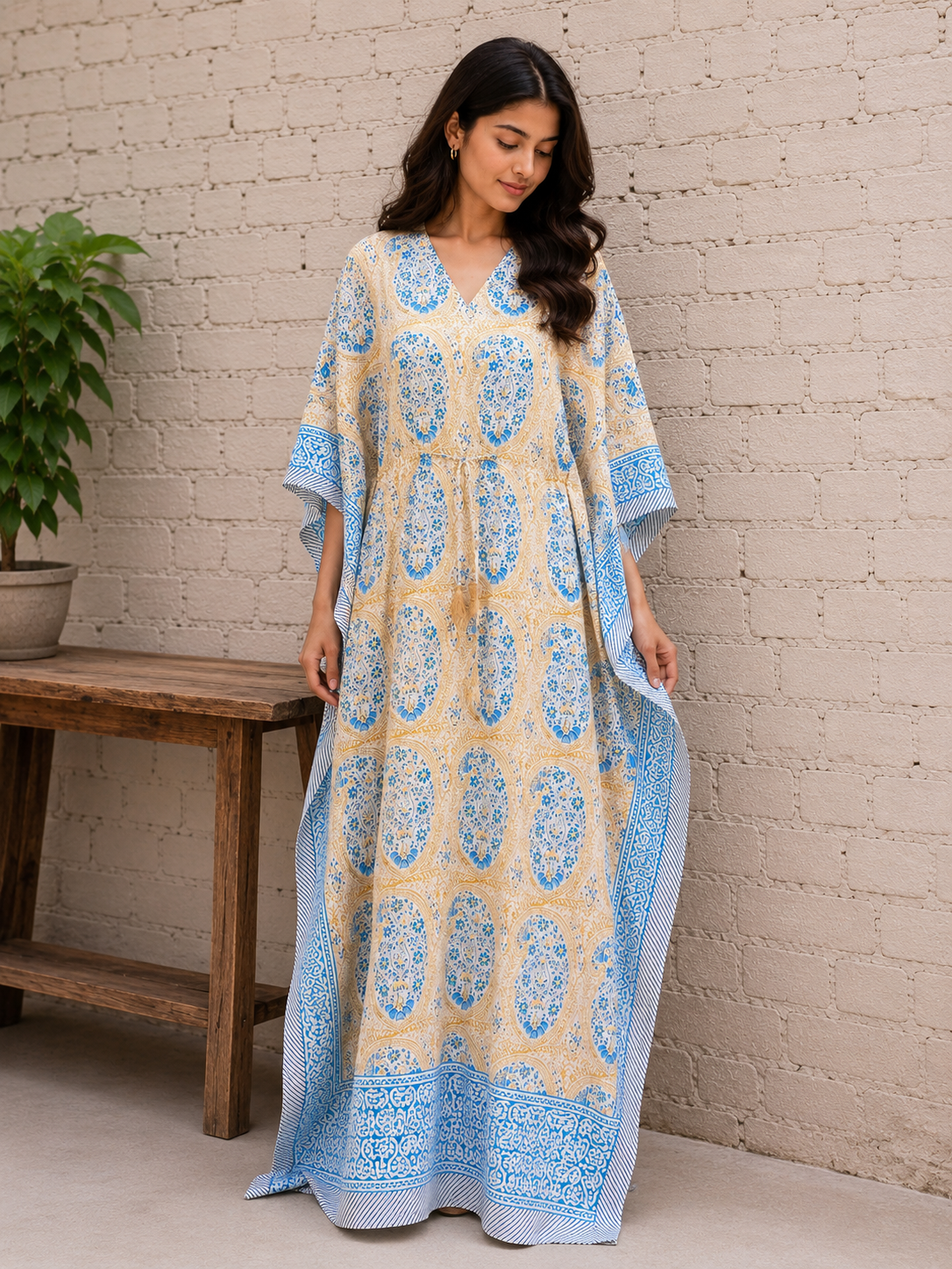 Blue Block Print kaftan Handmade Cotton Beach Cover Up