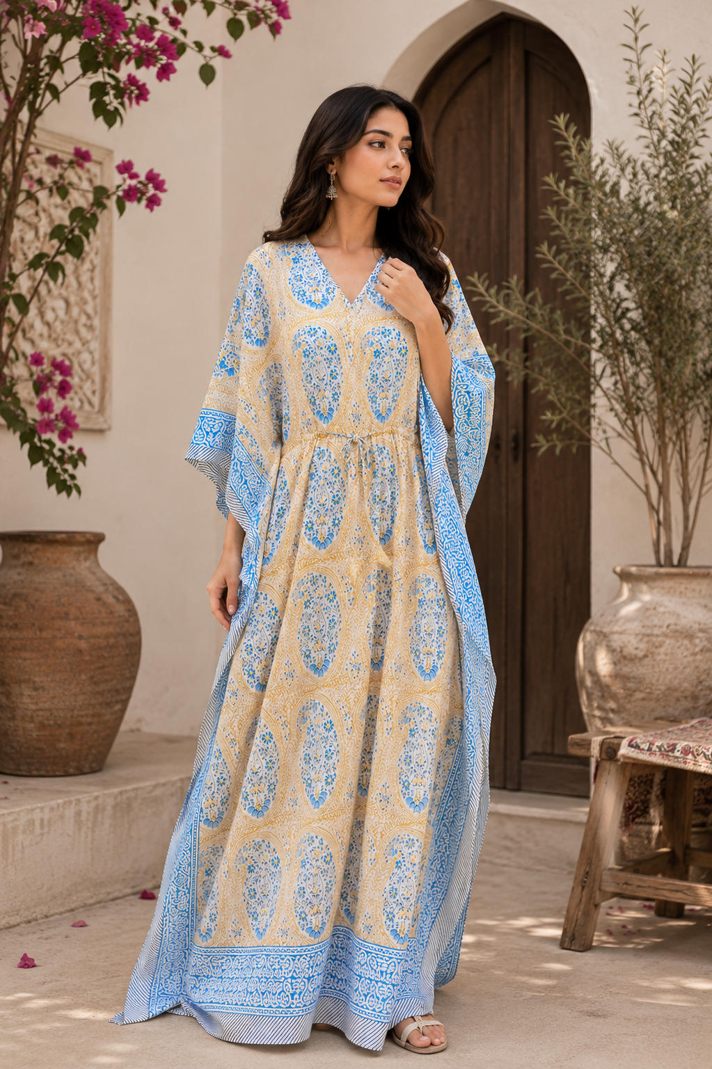 Blue Block Print kaftan Handmade Cotton Beach Cover Up