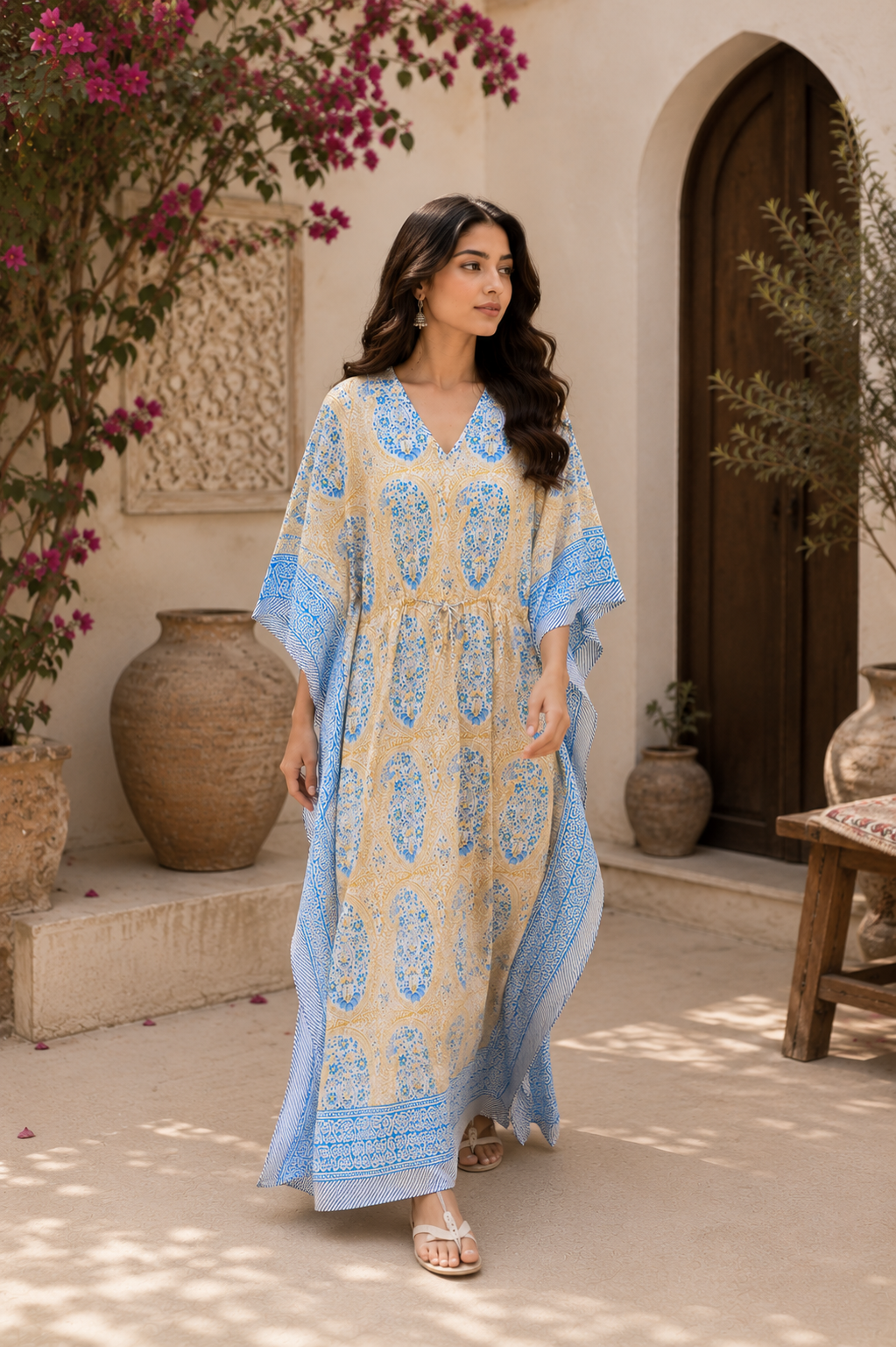 Blue Block Print kaftan Handmade Cotton Beach Cover Up