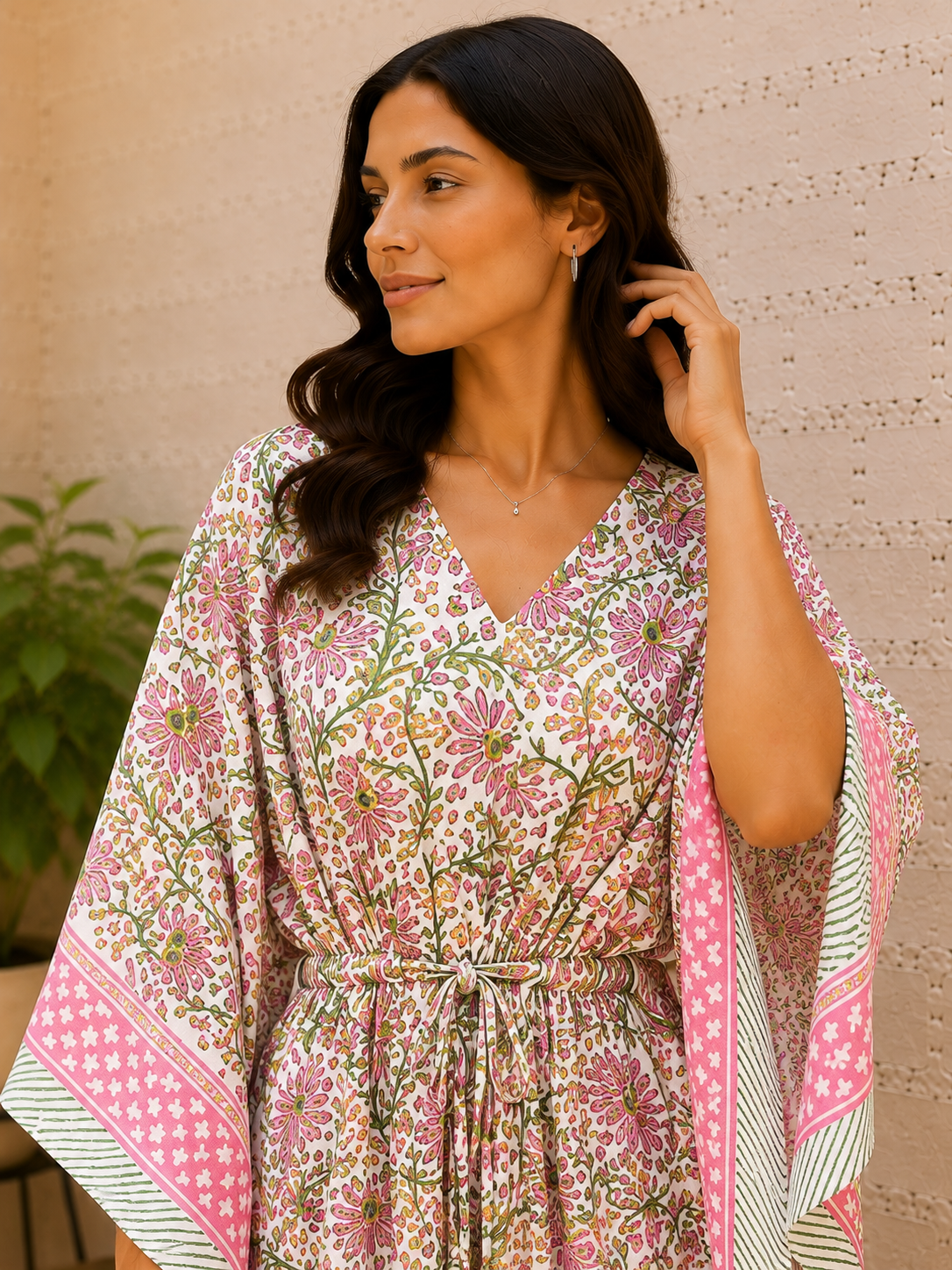 Indian Hand Block Printed Floral Cotton Kaftan