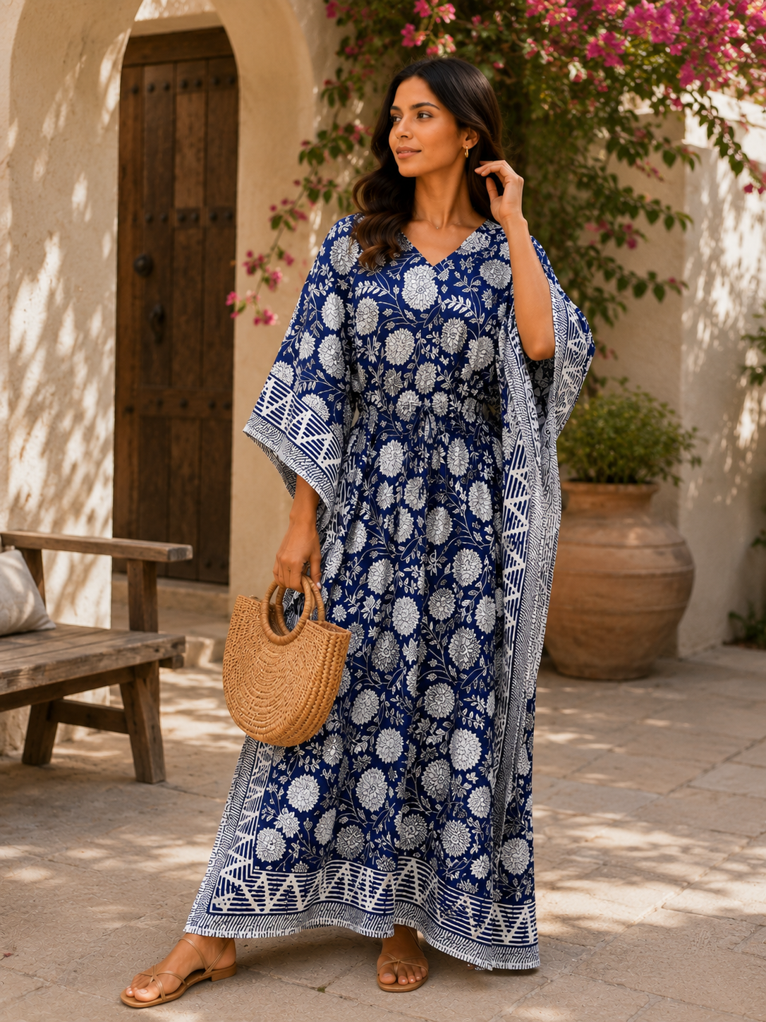 Image of Elegant Handmade Cotton Kaftan for Women