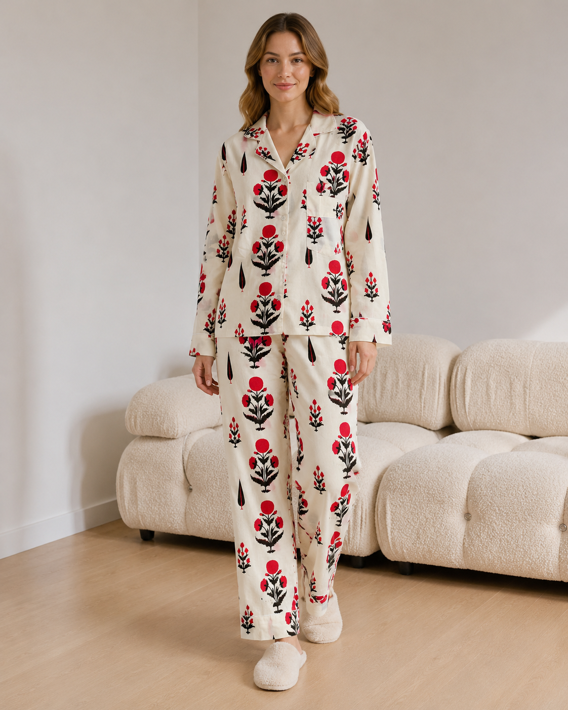 Women's Handmade Cotton night suit Soft Breathable Matching PJ Set