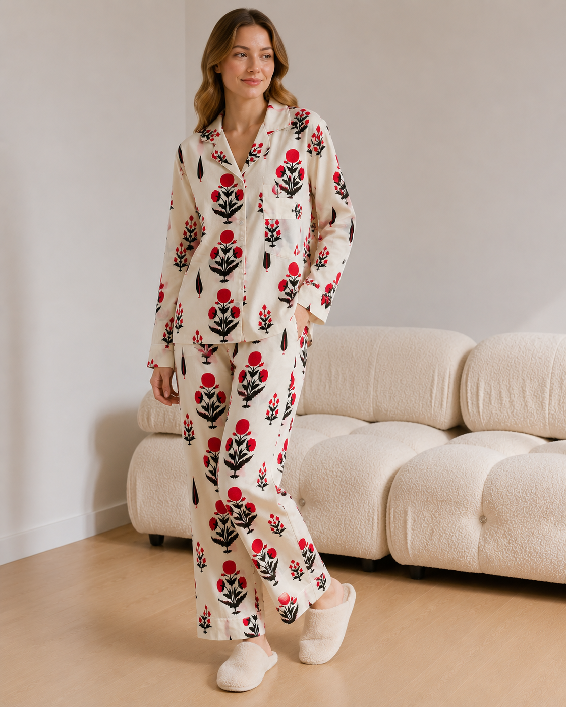 Women's Handmade Cotton night suit Soft Breathable Matching PJ Set