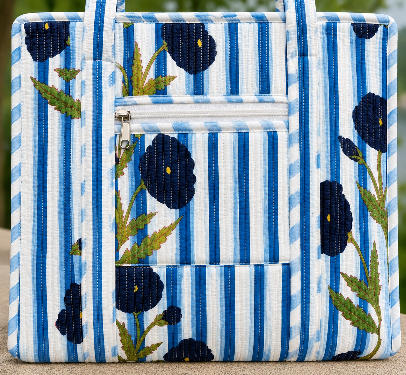 Image of Handmade Floral Tote Bag Large Quilted Shopping & Travel Tote