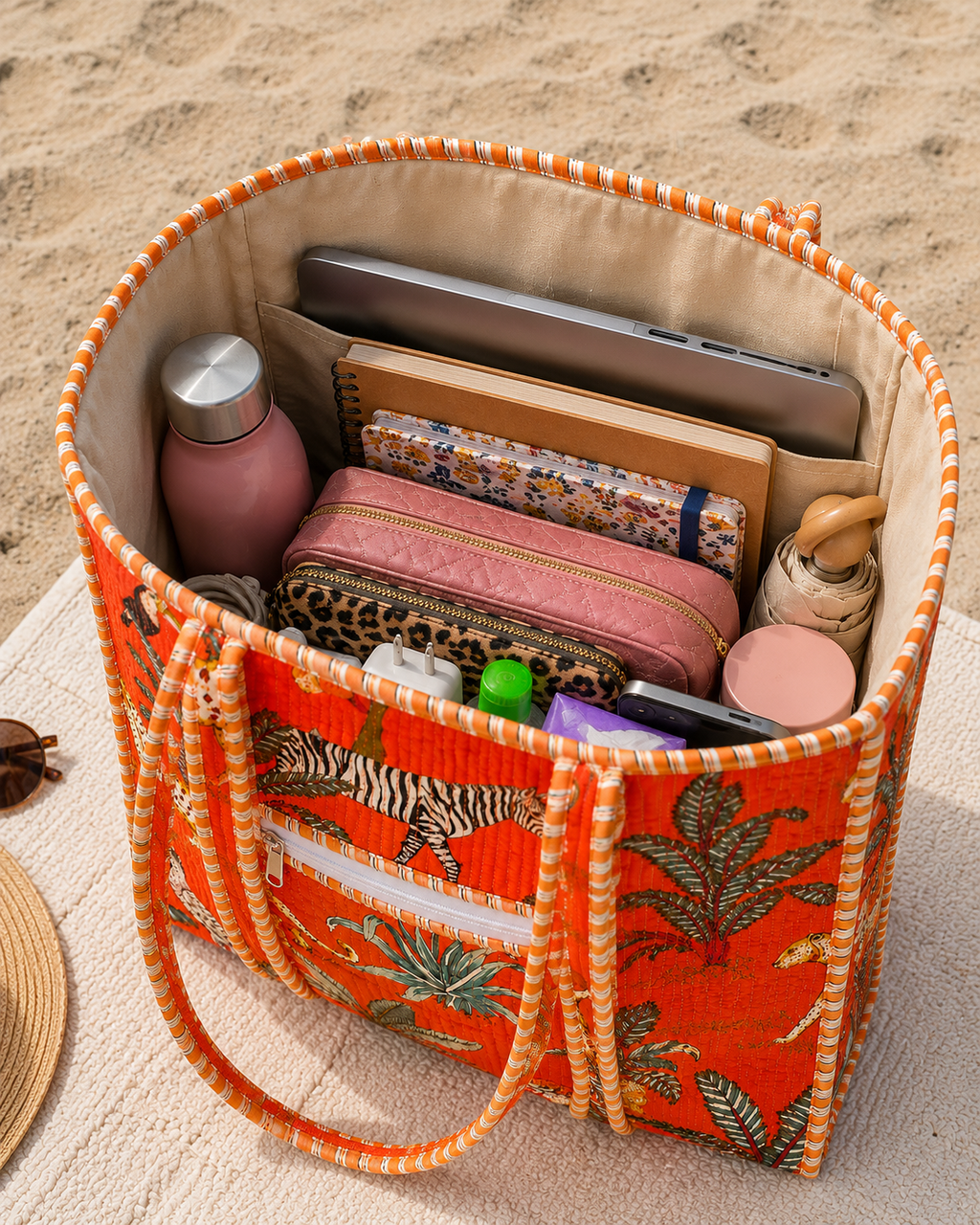 Handmade Cotton Tote Bag | Orange Jungle Print Everyday Carry Bag