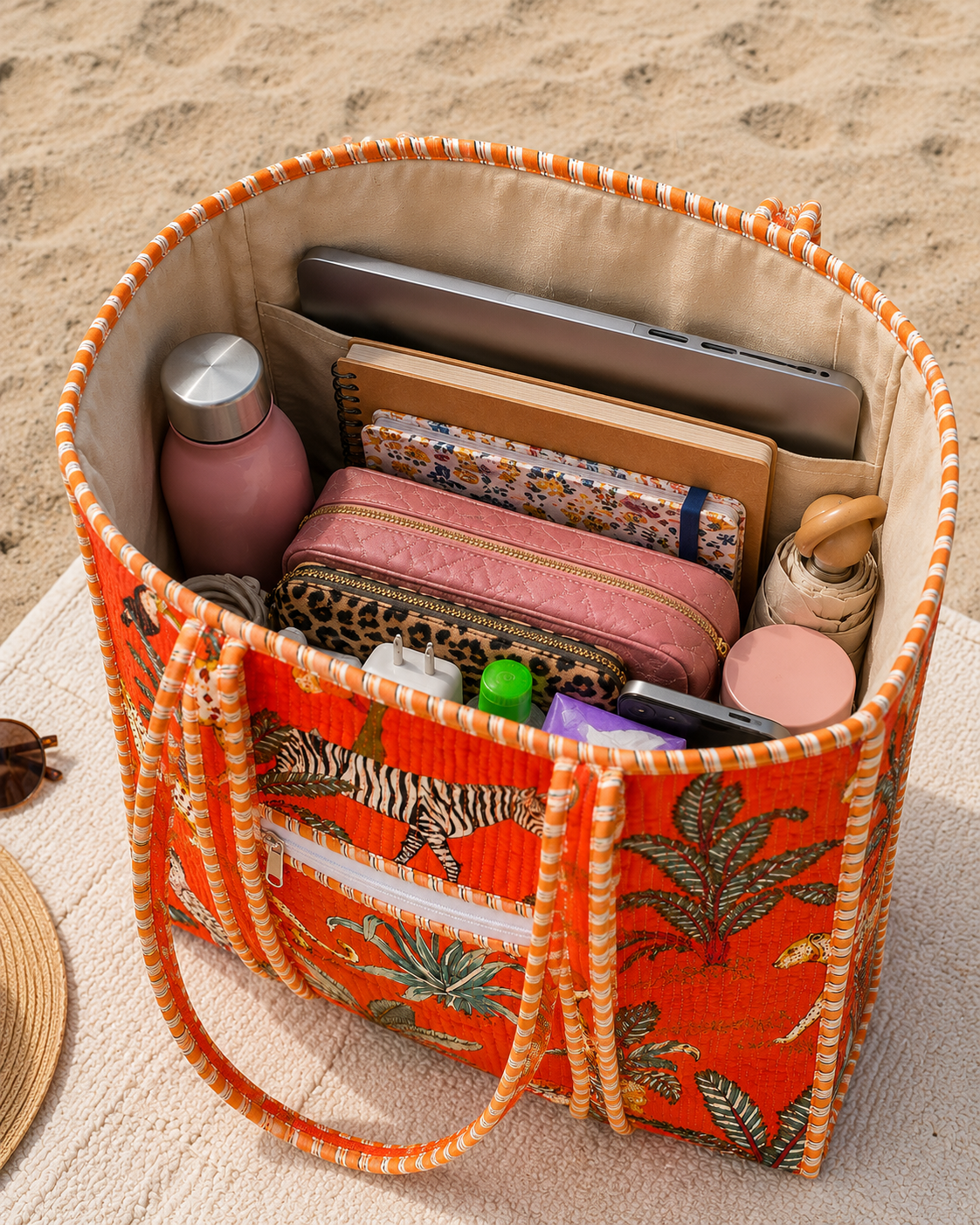 Handmade Cotton Tote Bag | Orange Jungle Print Everyday Carry Bag