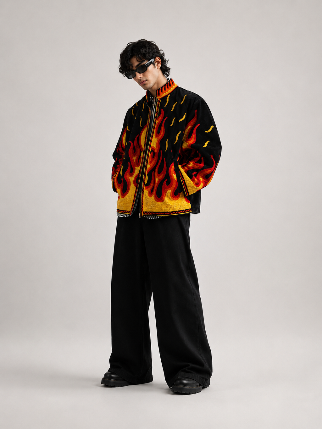 Fire print suzani jacket - hand embroidery
