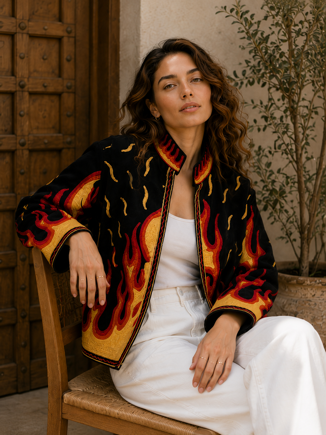 Fire print suzani jacket - hand embroidery