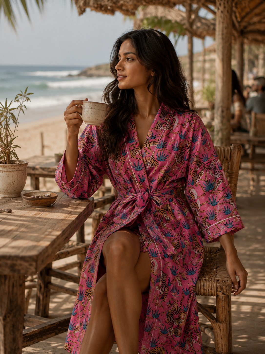 Pink Floral Printed Bathrobe For Women