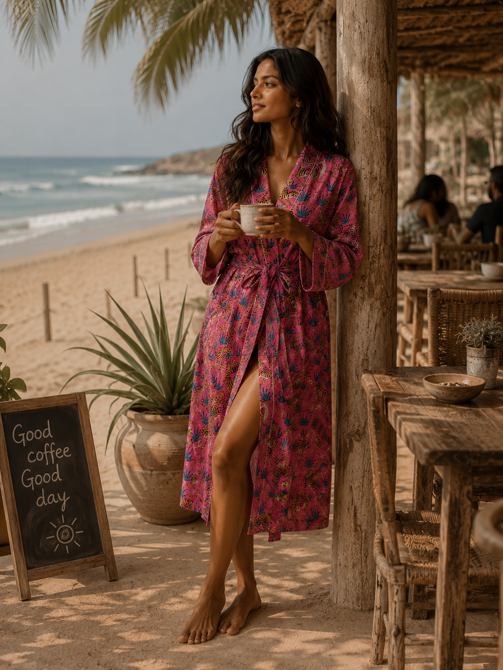 Pink Floral Printed Bathrobe For Women