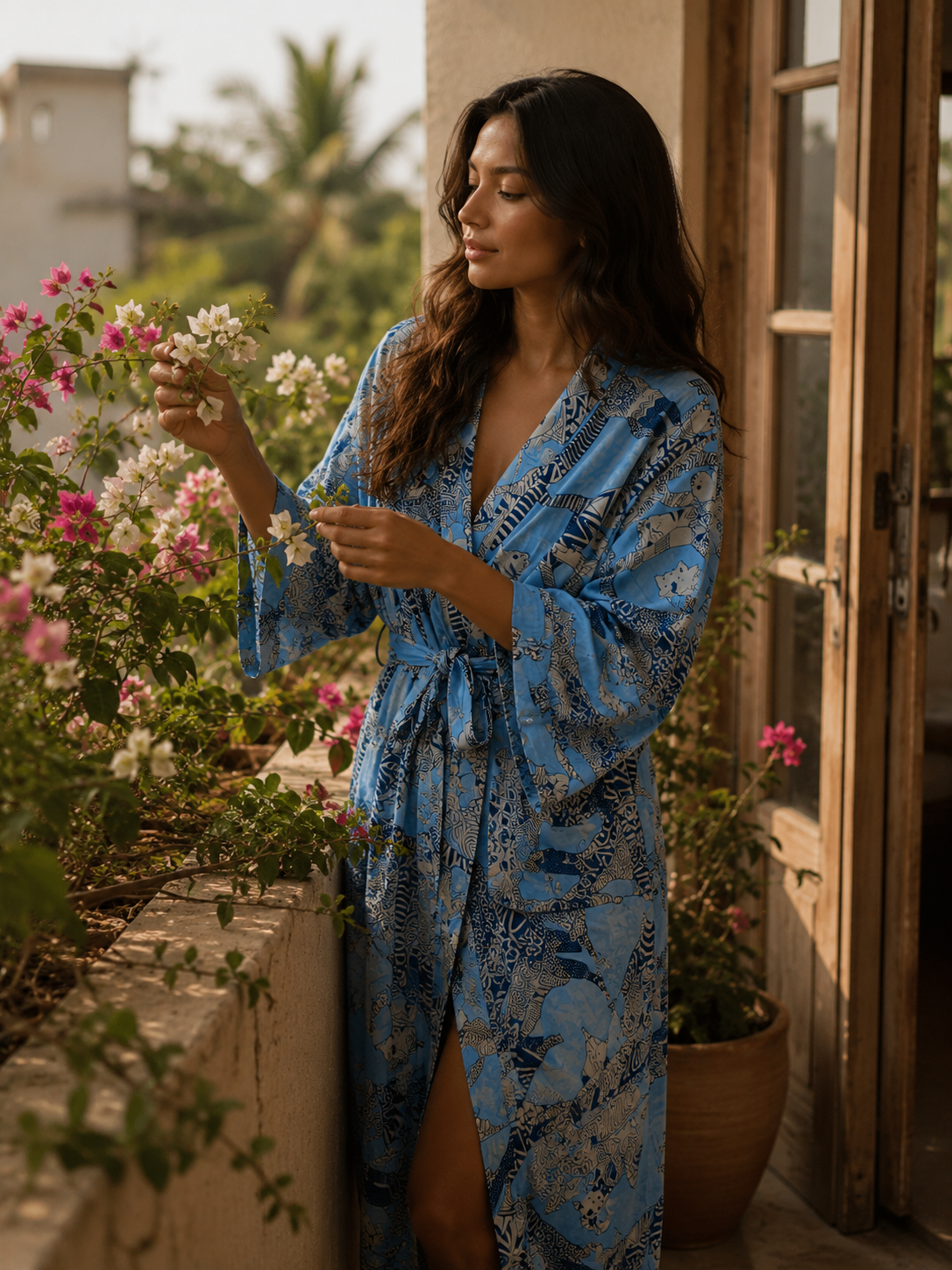 Image of Women Cotton Kimono Bathrobe