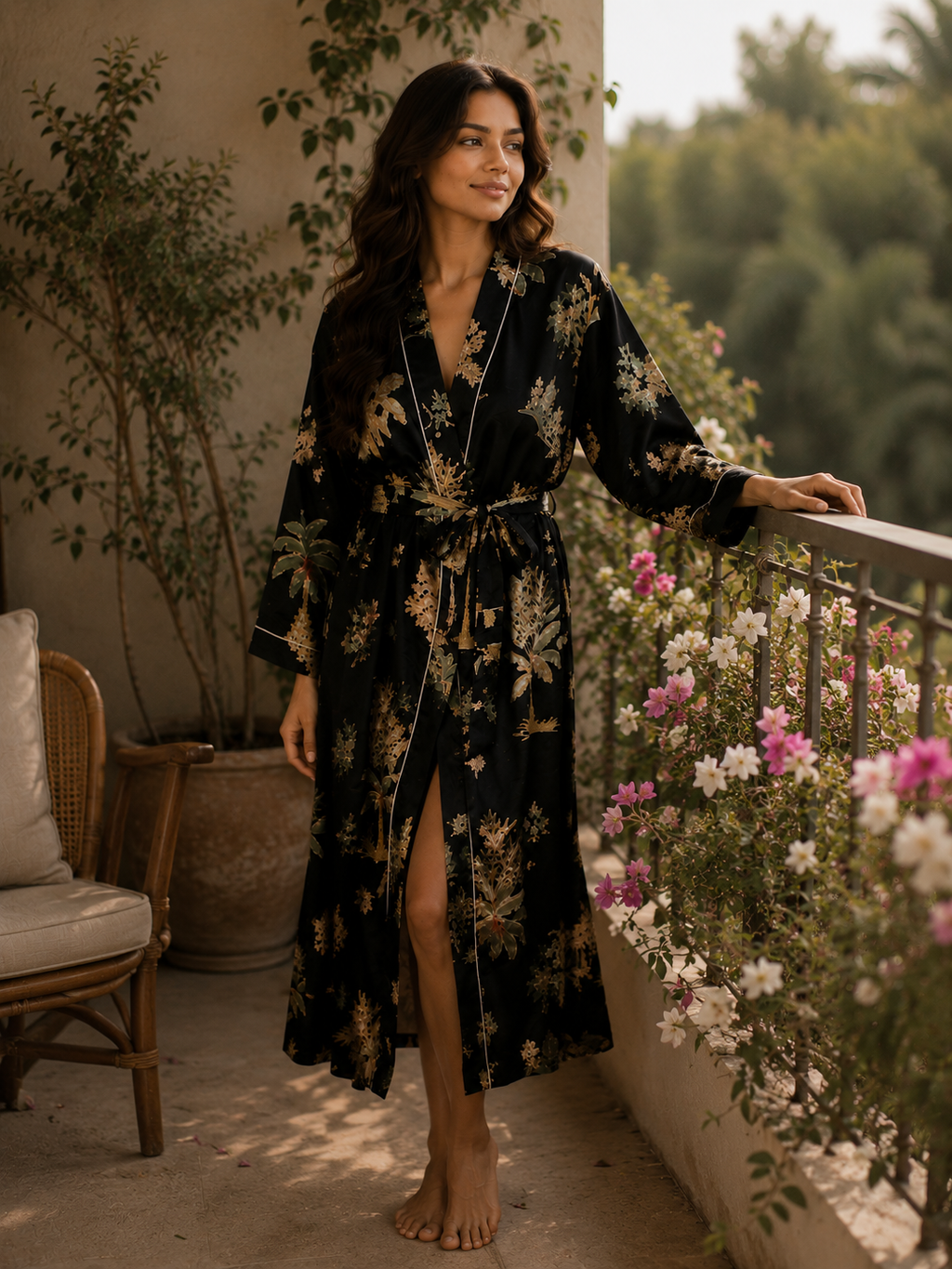 Floral Print Cotton Kimono Bathrobe