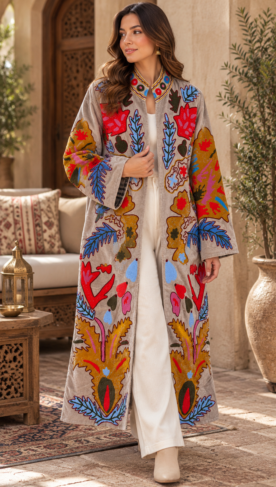 Image of Long Embroidered Bathrobe Robe