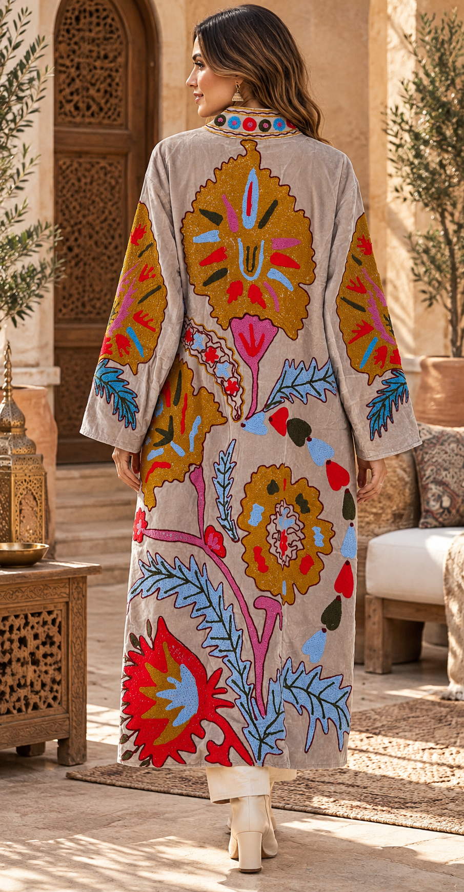 Long Embroidered Bathrobe Robe
