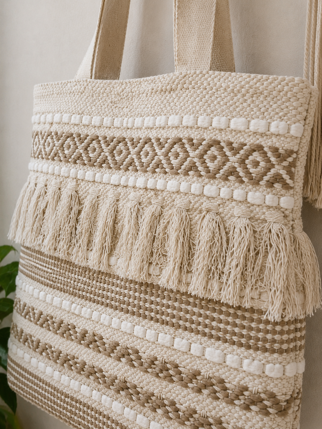 Handmade Stylish Boho Fringe collage bag Cotton Tote Bag for Women