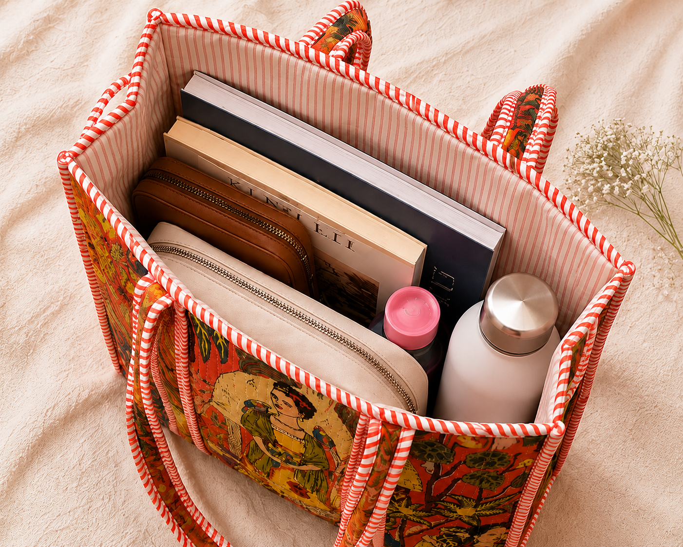 Indian Style Quilted Tote Bag For Daily Use