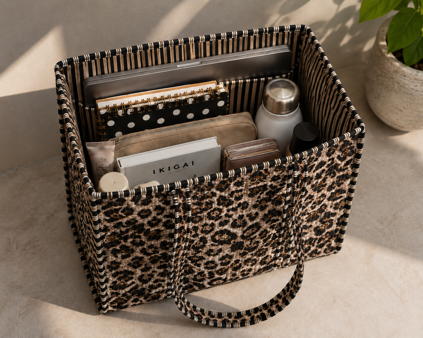Image of Leopard print tote bag for women Office Wear