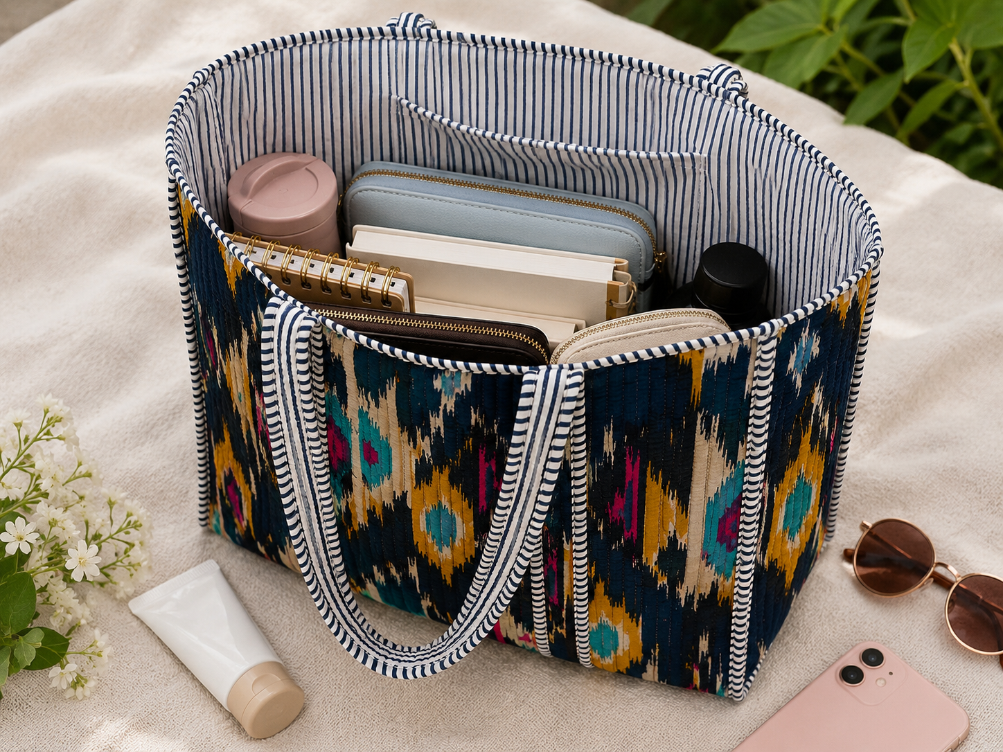 Image of Handmade Quilted Cotton Tote Bag For Everyday Use