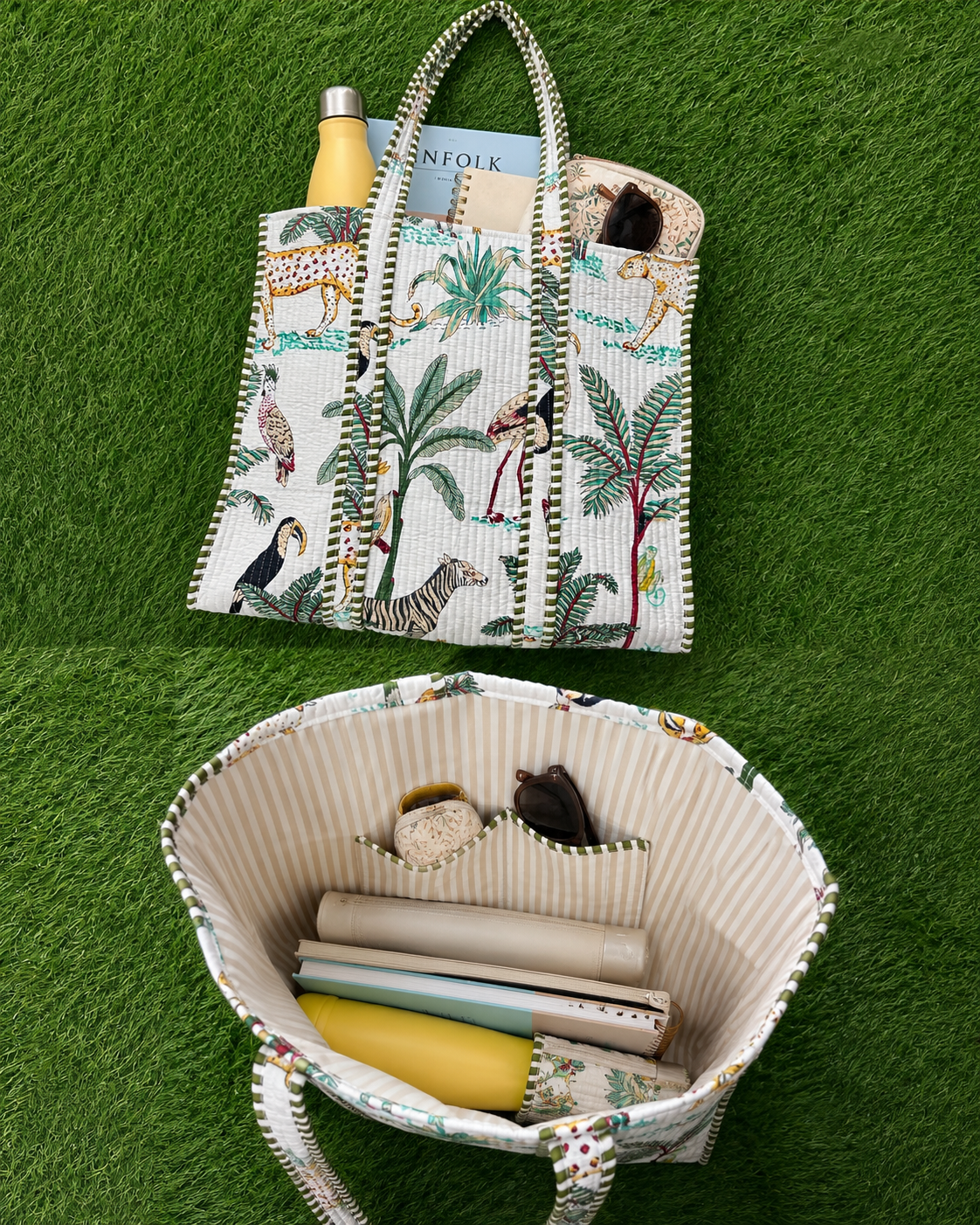 Image of Jungle Print Quilted Tote Bag For Women Daily Use