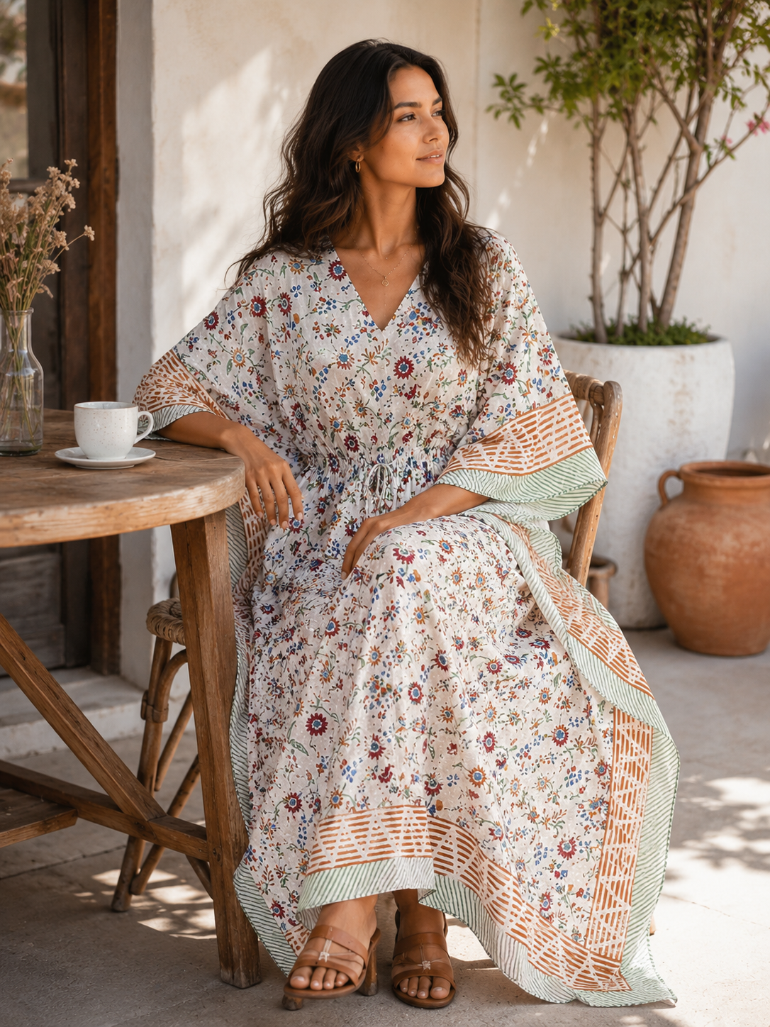 Image of Block Print Cotton kaftan Summer Lounge Wear