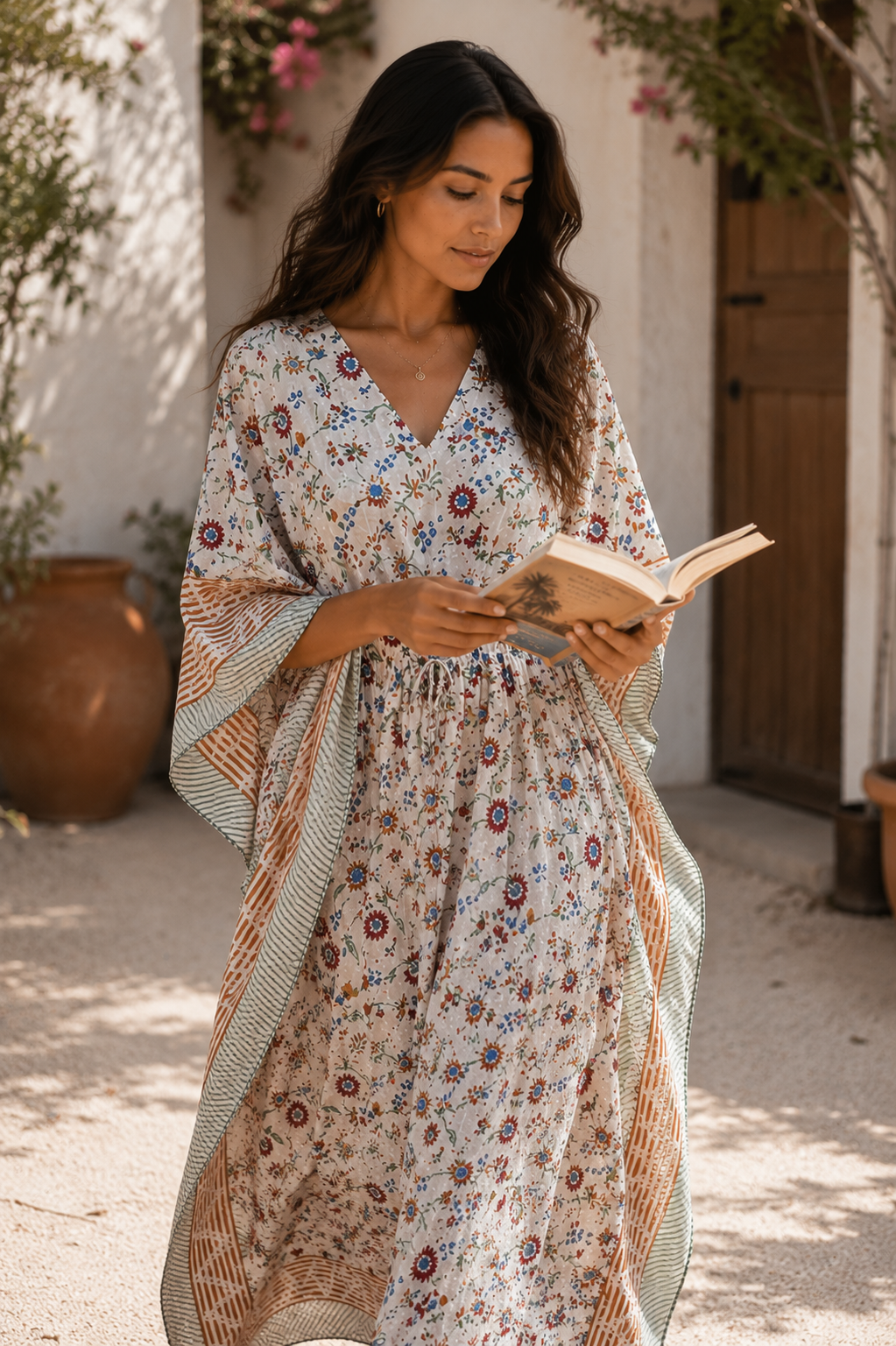 Image of Block Print Cotton kaftan Summer Lounge Wear