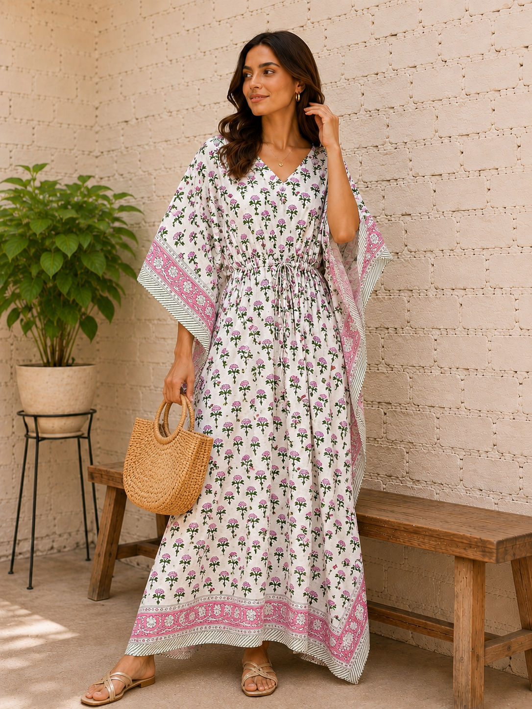 Image of Block Print Kaftan For Daily Use