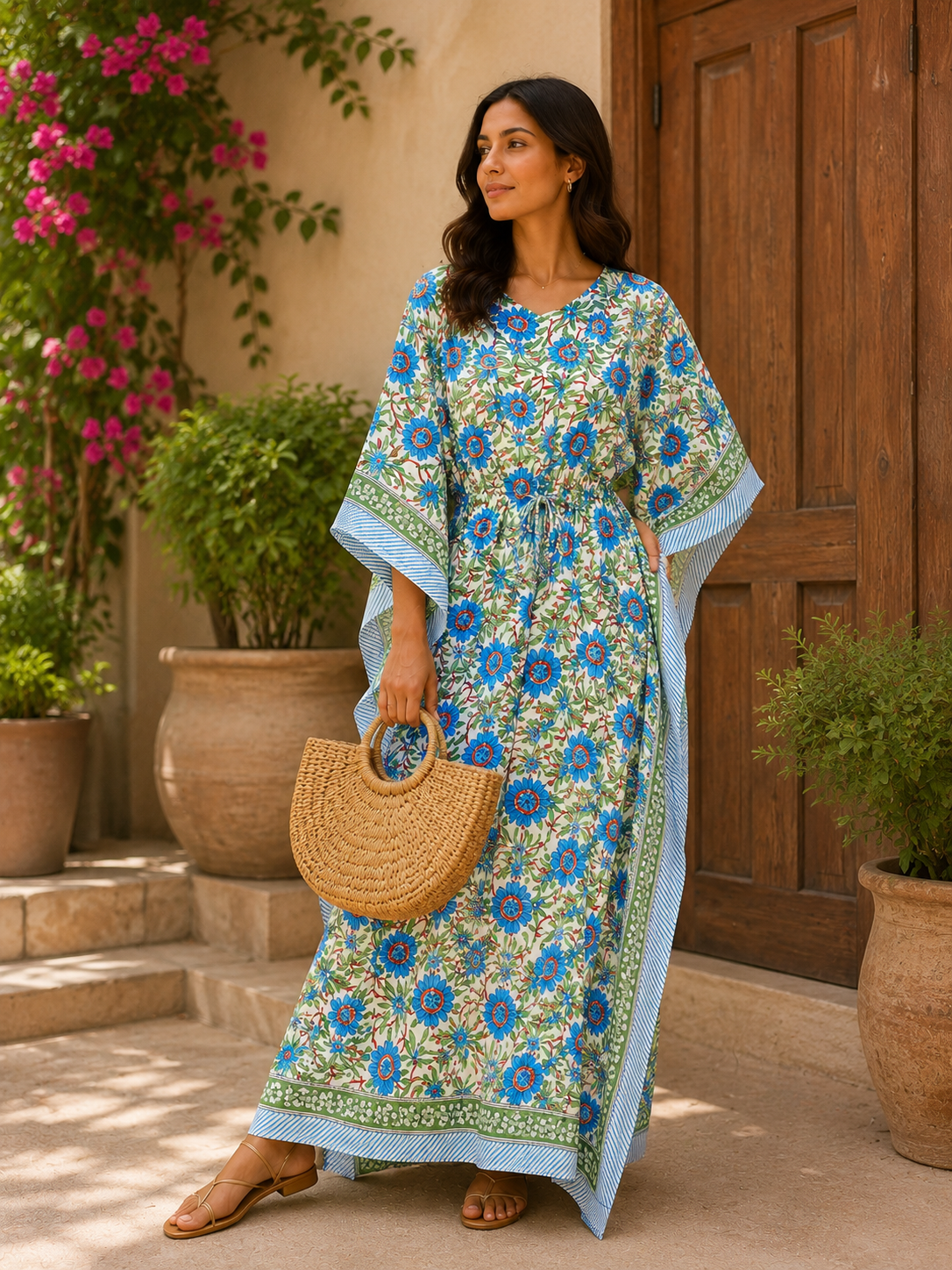 Image of 100% Cotton Floral Kaftan Casual & Beach Wear