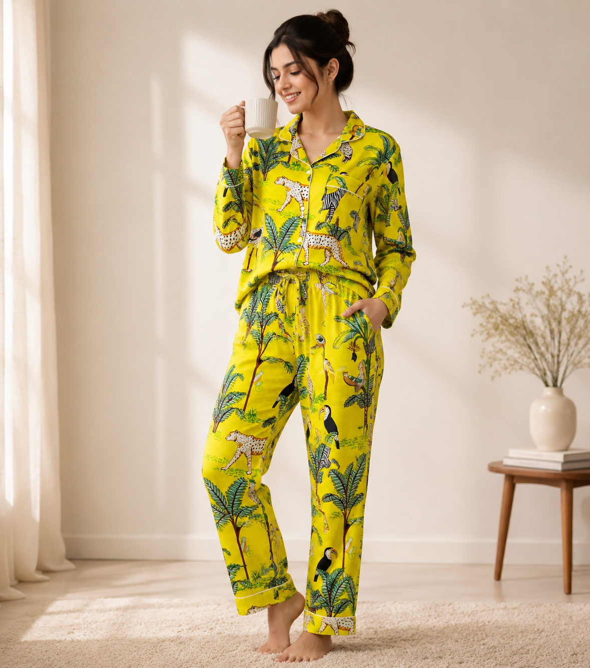Women's Hand Block Jungle Print Cotton Night Suit