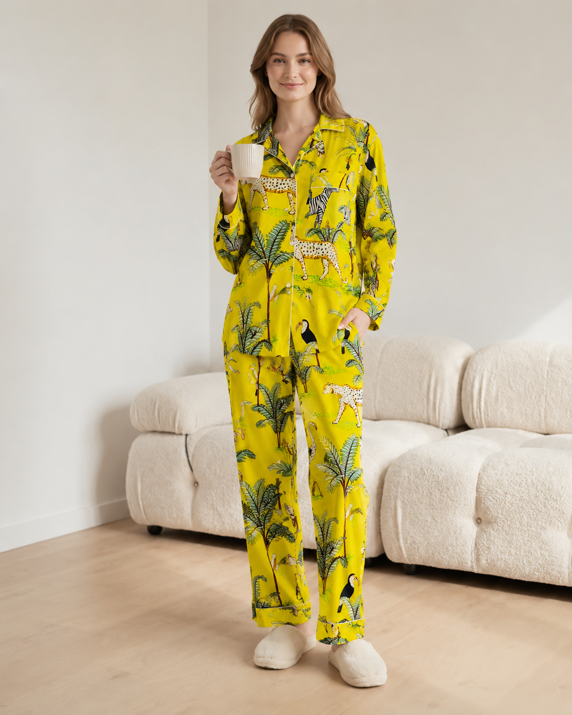 Women's Hand Block Jungle Print Cotton Night Suit