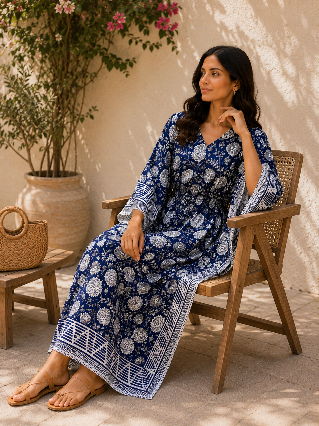 Image of Elegant Handmade Cotton Kaftan for Women